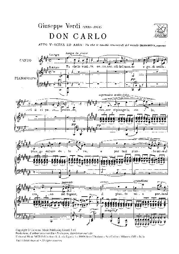 Don Carlo: Tu Che Le Vanita - Per Soprano E Pianoforte - pro zpěv a klavír